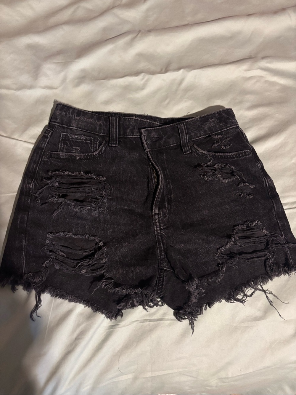 American Eagle Outfitters Black Distressed Denim Mom Shorts